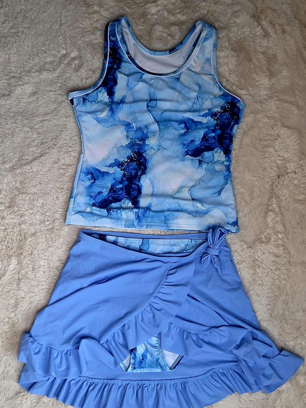 Girls Lovekider Blue Marble Print 3-Piece Swimsuit Set Size 12